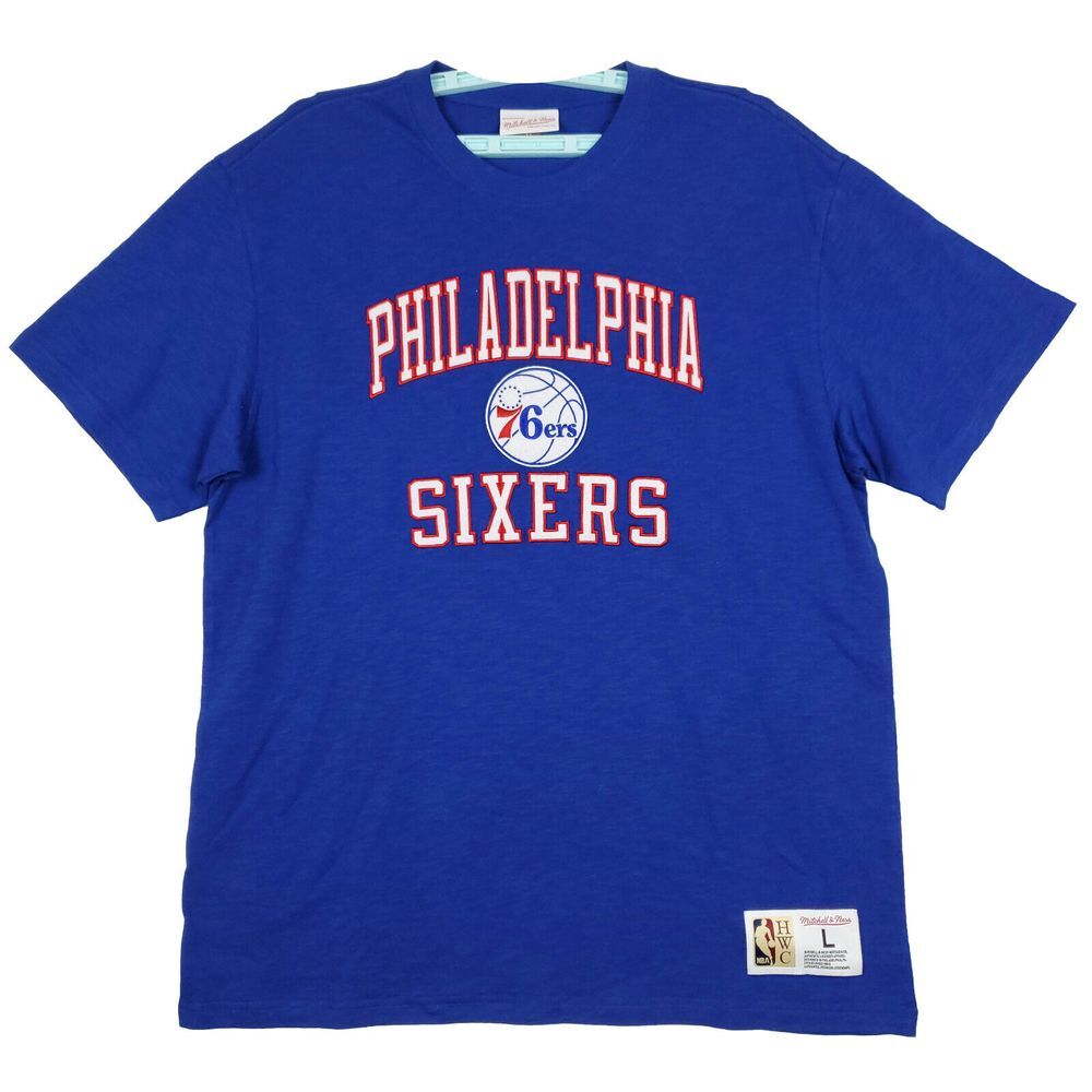 Philadelphia 76ers Mitchell & Ness NBA L Large Shirt Cut Felt Logo Blue New